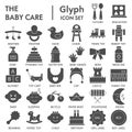 Baby glyph SIGNED icon set, toy symbols collection, vector sketches, logo illustrations, children signs solid pictograms Royalty Free Stock Photo