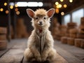 Baby goat practicing yoga