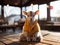 Baby goat practicing yoga