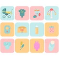 Baby goods. Children flat icons. Royalty Free Stock Photo
