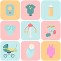 Baby goods. Children flat icons. Royalty Free Stock Photo