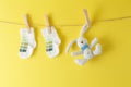 Baby goods hanging on the clothesline Royalty Free Stock Photo