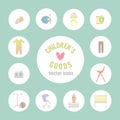 Baby goods. Pattern of baby goods icons. Children flat icons. Flat icons on child-related issues. Set of flat icons. Royalty Free Stock Photo