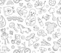 Baby goods store seamless background pattern Newborn products and toys Royalty Free Stock Photo