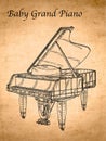 Baby Grand Piano Vinage Patent Diagram on Parchment