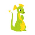 Baby Green Dragon with Tail as Fairy Tale Character Vector Illustration