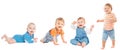 Baby Group over White. Baby Development Stages. Babies Developmental Milestones for first Year. Happy Children Infant and Toddler Royalty Free Stock Photo