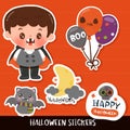 Baby Halloween children with vampire sticker cute vector for party kawaii character