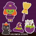 Baby Halloween children with witch sticker cute vector for party kawaii character