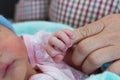 Baby hand holding finger. Royalty Free Stock Photo