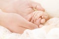 Baby Hand, Mother Hold New Born Child, Parent Newborn Kid Help Royalty Free Stock Photo