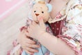 The hands hold the bear toy Royalty Free Stock Photo