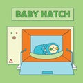 Baby hatch or baby box. Abandoned newborn boy or human male offs