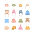 Baby hats caps panamas hair bands color flat icons Royalty Free Stock Photo