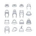 Baby hats caps panamas hair bands line icons Royalty Free Stock Photo