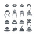 Baby hats caps panamas hair bands silhouette icons Royalty Free Stock Photo