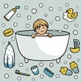 Baby having a bath vector illustration.