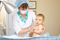Baby healthcare and treatment. Medical symptoms. Temperature mea Royalty Free Stock Photo