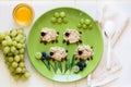 Baby healthy breakfast: oatmeal sheeps decorated berries Royalty Free Stock Photo