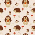 Baby hedgehog, autumn animal pattern. Cute forest woodland, winter and autumn print in scandinavian style. Characters