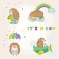 Baby Hedgehog Set - for Baby Shower or Baby Arrival Cards Royalty Free Stock Photo