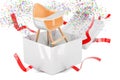 Baby high chair inside gift box, 3D rendering