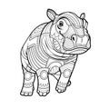 Baby hippopotamus Black white hand drawn coloring page Royalty Free Stock Photo