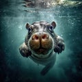 Baby hippopotamus moving under water, AI generated Royalty Free Stock Photo