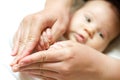 Baby holding mother hand Royalty Free Stock Photo