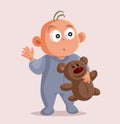 Baby Holding Teddy Bear Vector Cartoon Character