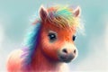 A baby horse, captured in a colorful and pastel palette, with delicate strokes that convey a sense of innocence and joy