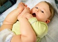 Baby hugged his leg Royalty Free Stock Photo