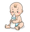 Baby Hugging Milk Bottle Vector Illustration