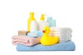 Baby hygiene accessories isolated on background