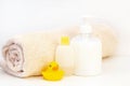 baby hygiene and bath items, shampoo bottle Royalty Free Stock Photo