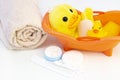 baby hygiene and bath items, shampoo bottle Royalty Free Stock Photo