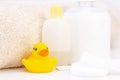 baby hygiene and bath items, shampoo bottle Royalty Free Stock Photo