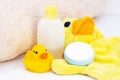 baby hygiene and bath items, shampoo bottle Royalty Free Stock Photo