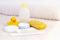 Baby hygiene and bath items, shampoo bottle Royalty Free Stock Photo