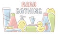 Baby hygiene elements. Linear style vector illustration