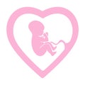 Baby icon in a pink shape o heart. Embryo in a womb concept. Vector illustration