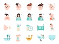 Baby icon set. Included icons as newborn, infant, kid, children, parent and more.