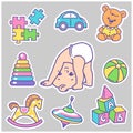 Baby icon set. Little baby stand on head, upside down. Objects isolated