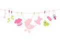 Hanging Baby Icons Girl Bow Pink And Green Royalty Free Stock Photo