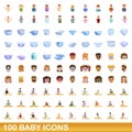 100 baby icons set, cartoon style