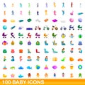 100 Baby Icons Set, Cartoon Style
