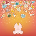 Baby Icons Set. Doodle baby labels Vector Illustration Royalty Free Stock Photo