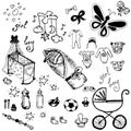 Baby icons set. Hand drawn vector illustration. Royalty Free Stock Photo