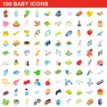 100 baby icons set, isometric 3d style Royalty Free Stock Photo