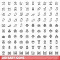 100 baby icons set, outline style Royalty Free Stock Photo